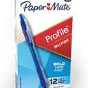 Paper Mate Profile Retractable Ballpoint Pens, Bold Point (1.4mm), Blue Ink, 12 Count - Writing, Office, Teacher Supplies