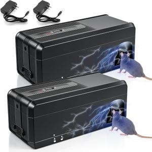 2-Pack Electric Mouse Traps Indoor for Home, No-Touch Rat Trap with Powerful Voltage for House, Kitchens, Garages, Living Rooms, Reusable Rodent Trap Zapper for Rats, Mice, Chipmunks(Black)