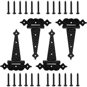 WellMade T-Strap Gate Hinges Heavy Duty,Decorative Hammered T Hinges, Outdoor Hinges for Wood gate,6 Inch Tee Hinges for for Wood Shed Door Hardware Barn Door/Wooden Fences (Black,4 Pack)