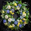 24 Inch Spring Wreath for Front Door, Artificial Hydrangea, Anemone & Wild Daisy Flowers with Berry Accents, Spring and Summer Door Wreath for Indoor Outdoor Decor