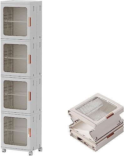 Storage Bins with Lids, Wheels-Large Plastic, 2/3/4 Packs Folding Storage Box, Grey Office Organization, Double Door File Cabinet for Office, School, Home Storage