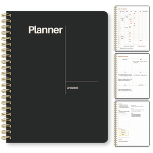 Undated Weekly Planner, 8.5x11” – Dashboard Layout with Yearly Review, Monthly Calendars, & Weekly To Do List, Spiral Bound Organizer for Work, Study & Life (Black)