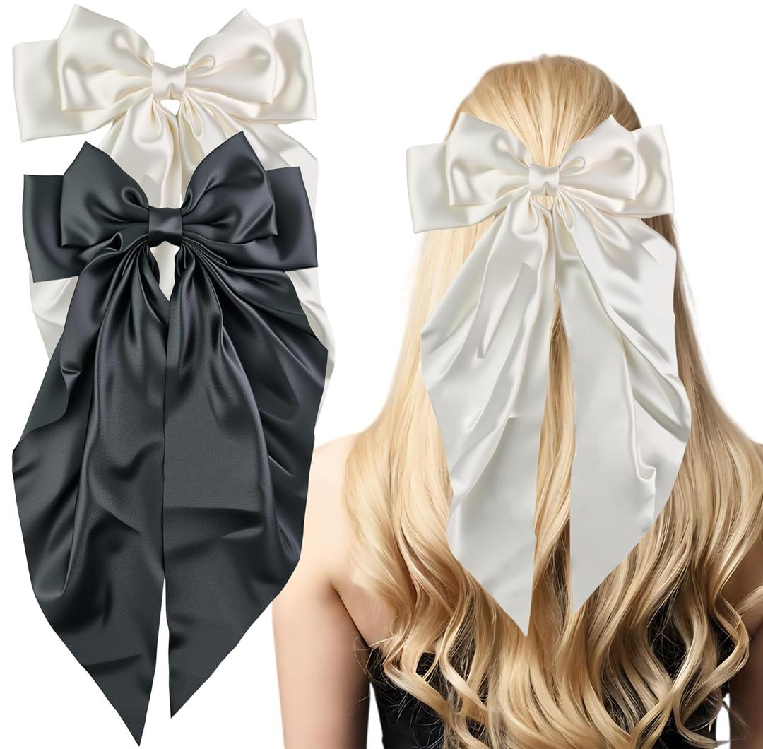 3 x 2 PCS White Black Hair Bows Valentines Day Gifts for Her - Hair Accessories for Women Girls | Cute Clips Claws Barrettes for Mom - Christmas Birthday | Easter Basket Stuffers