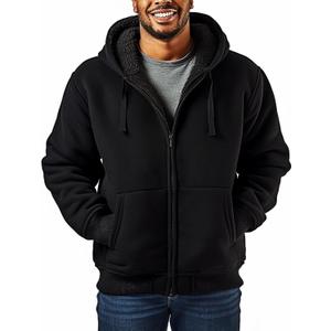 Sherpa Lined Hoodies for Men Heavyweight Full Zip Up Sweatshirt Thick Fleece Jackets Winter Warm Coats (Large, Black)