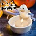 3PCS Ghost Candle Holder, Halloween Cute Cartoon Small Ghost Candle Holder, Tealight Handcrafted Ceramic - White Candlestick for Table Centerpiece, Small Candle Holders Perfect for Tea Light