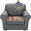 XINEAGE 2025 New 2 Pieces Chair Covers with Arms Super Stretch Chair Slipcover for Living Room Pet Dog Universal Slip Cover Anti Slip Armchair Furniture Protector  Light Gray, 31"-46"(1 Cushion)