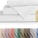Linen Home 100% Cotton Percale Sheets King Size, White, Deep Pocket, 4 Pieces Set - 1 Flat, 1 Deep Pocket Fitted Sheet and 2 Pillowcases, Crisp Cool and Strong Bed Linen