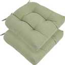Indoor/Outdoor Tufted Seat Cushions with Ties Set of 2, 19"x19" Chair Cushions for Dining Chairs, Waterproof Overstuffed Chair Pads for Garden Patio Kitchen Home-Light Green, 2 Count