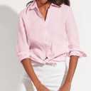 Button Down Shirts for Women Cotton Oxford Shirts Long Sleeve Dress Shirts Collared Blouses Work Casual Solid Tunic Tops (Pink, XL)