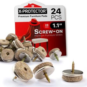 Screw-On Felt Pads X-Protector 24 Felt Chair Pads for Hardwood Floors 1.1" Premium Chair Glides Beige Floor Protectors for Furniture Legs The Best Furniture Sliders for Hardwood Floors