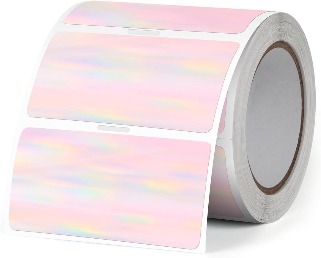 Holographic Thermal Labels 2 X 1 Inch Vinyl Self-Adhesive Stickers Waterproof Rainbow Printer Rectangle Decals Name Tag for DIY Logo Design 300 PCS (1x2 Inch, Holographic Rainbow)