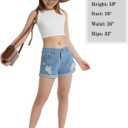 EXARUS Girls Ripped Jean Shorts Teen Summer Cute Distressed Frayed Raw/Folded Hem Tween Denim Youth Kids Casual (Blue, M)