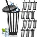Cinrobiye 24 PCS Christmas Party Favors Xmas Plastic Cups with Lid Straw 24 oz Reusable Plastic Drink Cups Bulk Water Bottle Coffee Mug for Winter Holiday Party Supplies Classroom Gifts (24, black)