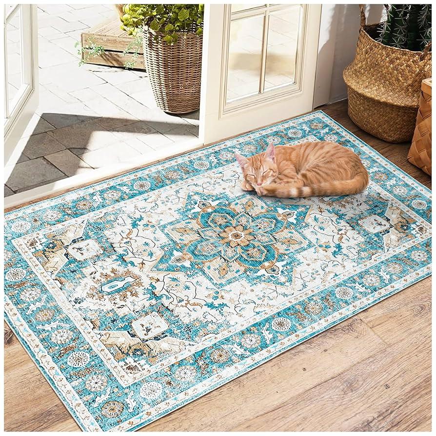 KGAUT 2x3 Entryway Rug Machine Washable Area Rugs Soft Small Indoor Door Mat Boho Rug Vintage Non Slip Foldable Carpet for Entrance Living Room Bedroom
