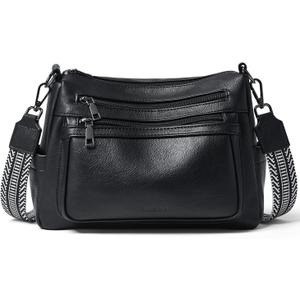 Bluome Crossbody Purses for Women, Vegan Leather Shoulder Bag Handbags Medium Hobo Bag with Guitar Strap (08-black)