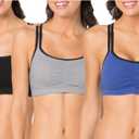 Fruit of The Loom Womens Spaghetti Strap Cotton Sports Bra - All-Day Comfort & Easy Movement (36, Grey Heather/Navy Heather/Black)