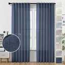 Navy Blue Linen Curtains 96 Inches Long 2 Panel Set Midnight Blue Light Filtering Privacy Semi Sheer Curtain Panels Modern Farmhouse Window Drapes for Living Room Bedroom Indigo, 8FT