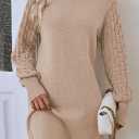 Sovoyontee Women's 2025 Fall Long Sleeve Mock Neck Sweater Dress Casual Loose Ribbed Knit Mini Short Pullover Dresses (Beige, S)
