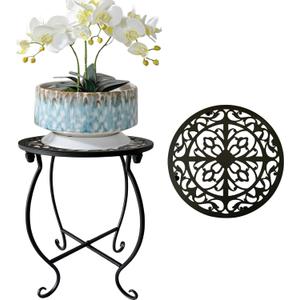 Plant Stand Indoor Outdoor, 15" Tall Flower Pot Stand, Round Metal Corner Plant Stand for Flower Pot, Rustproof Flower Plant Rack Holder for Home, Garden, Patio, Plant Lovers 1 Count