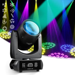 Moving Head DJ Lights 200W LED Stage Light Beam Spot 24 Rotating Prisms 14 Gobos 11Colors with Sound Activated DMX512 DJ Lighting for Wedding Party Show