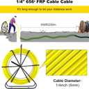 Fiberglass Fish Tape with Hand Brake, 656FT x 1/4" (6mm) Duct Rodder Wire Puller with Steel Reel Stand & Guide Cage, Flexible Cable Puller for Electrical Conduit, Wall & Underground Wiring