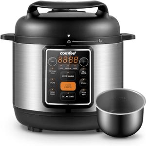 COMFEE 7-in-1 Small Electric Pressure Cooker, Slow Cooker, Steamer, Saut, Sous Vide, Warmer, Multi Cooker with Natural Ceramic Coated Non-Stick Pot, 3 Quarts (Black)