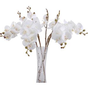 BOMAROLAN Artificial Flowers Faux Butterfly Orchid 4 Pcs Real Touch Double Branch Silk Flowers (No Vase) for Wedding Home Office Party Hotel Yard Decoration Restaurant Patio Festive Furnishing (White)