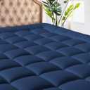 MATBEBY Twin Size Mattress Pad - Cooling Breathable Mattress Topper, Quilted Fitted Mattress Protector, Pillow Top Mattress Cover with 8-21" Deep Pocket, Machine Washable, Navy Blue, 39x75 Inches