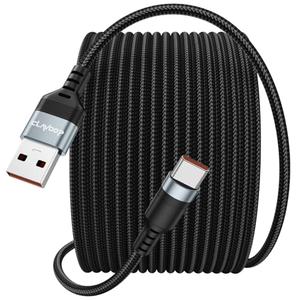 USB C Cable 25ft Fast Charging 12W, Extra Long USB A 2.0 to USB-C Charge Cord 25 Foot 480Mbps Data Transfer Type C Black Braided for iPhone 17/16/15, Galaxy S25/24/23, Pixel XL/2/3/4XL, LG V30, Nokia