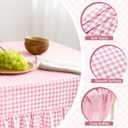 Mindsoft Light Pink Gingham Ruffled Tablecloth 70 x 52 Inches Rectangle Cotton Linen Checkered Table Cloth Buffalo Plaid Farmhouse Vintage Decorative Tablecover for Picnic Kitchen Dining Home Party