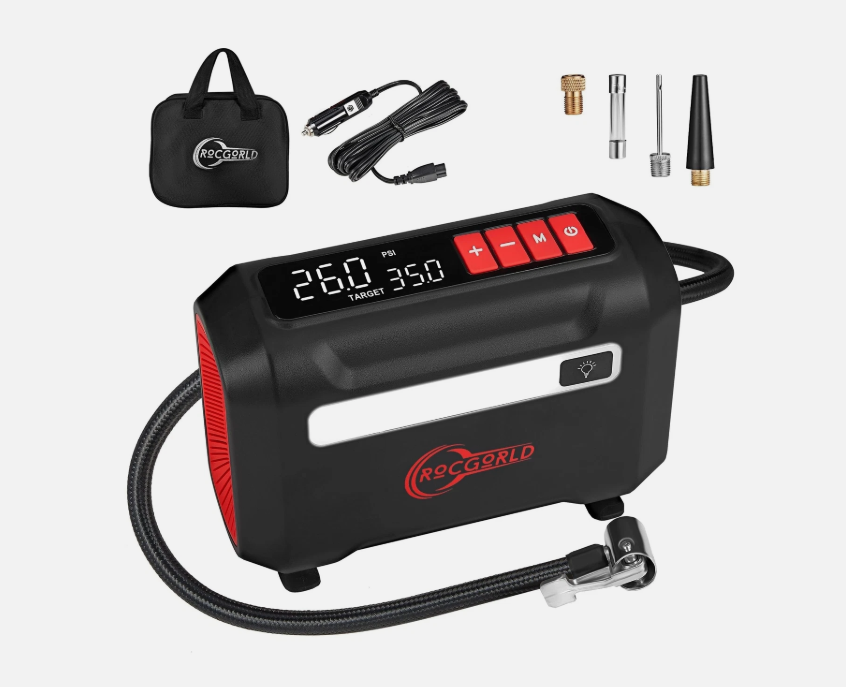 ROCGORLD R8 Tire Inflator Portable Air Compressor, DC 12V Air Compressor Portable with Large Dual Digital Screen, 3X Faster Inflation Air Pump for Car, Bike, Ball, Motor