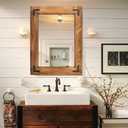 YOSHOOT Rustic Wooden Framed Wall Mirror, Natural Wood Bathroom Vanity Mirror for Farmhouse Decor, Vertical or Horizontal Hanging (40"L x 30"W, Brown)