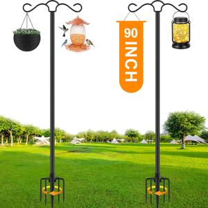 SINLEY 2 Pack 90 inch Double Shepherds Hook for Outdoor with 5 Prong Base Heavy Duty Two Sided Bird Feeder Pole for Hanging Lantern,Hummingbird Feeder,Lightweight Plant,Shepherds Hook