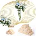 12 PCS 12 Inch Floral Hoop Centerpiece Table Decorations - Gold Wedding Party Centerpieces with Natural Wood Base, Metal Wreath Ring Stand for Balloon and Flower Decoration