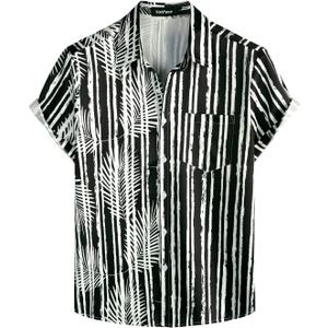 VATPAVE Mens Hawaiian Flamingo Shirts Casual Tropical Short Sleeve Button Down Shirt Summer Beach Shirts (Small, Blackpalmleaf)