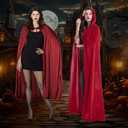 Classic Red Cape with Hood Full Length, Soft Cosplay Costume for Women, Halloween Red Cloak with Neckline Drawstring Design, One Size Fits Most - Ideal for Parties (XXL)