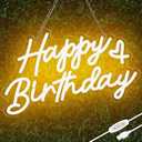 Happy Birthday Neon Sign for Party and Wall Decor, 15 * 9 inch Warm White Led Neon Light Signs with USB and Dimmer Switch, Happy Birthday Sign for Backdrop