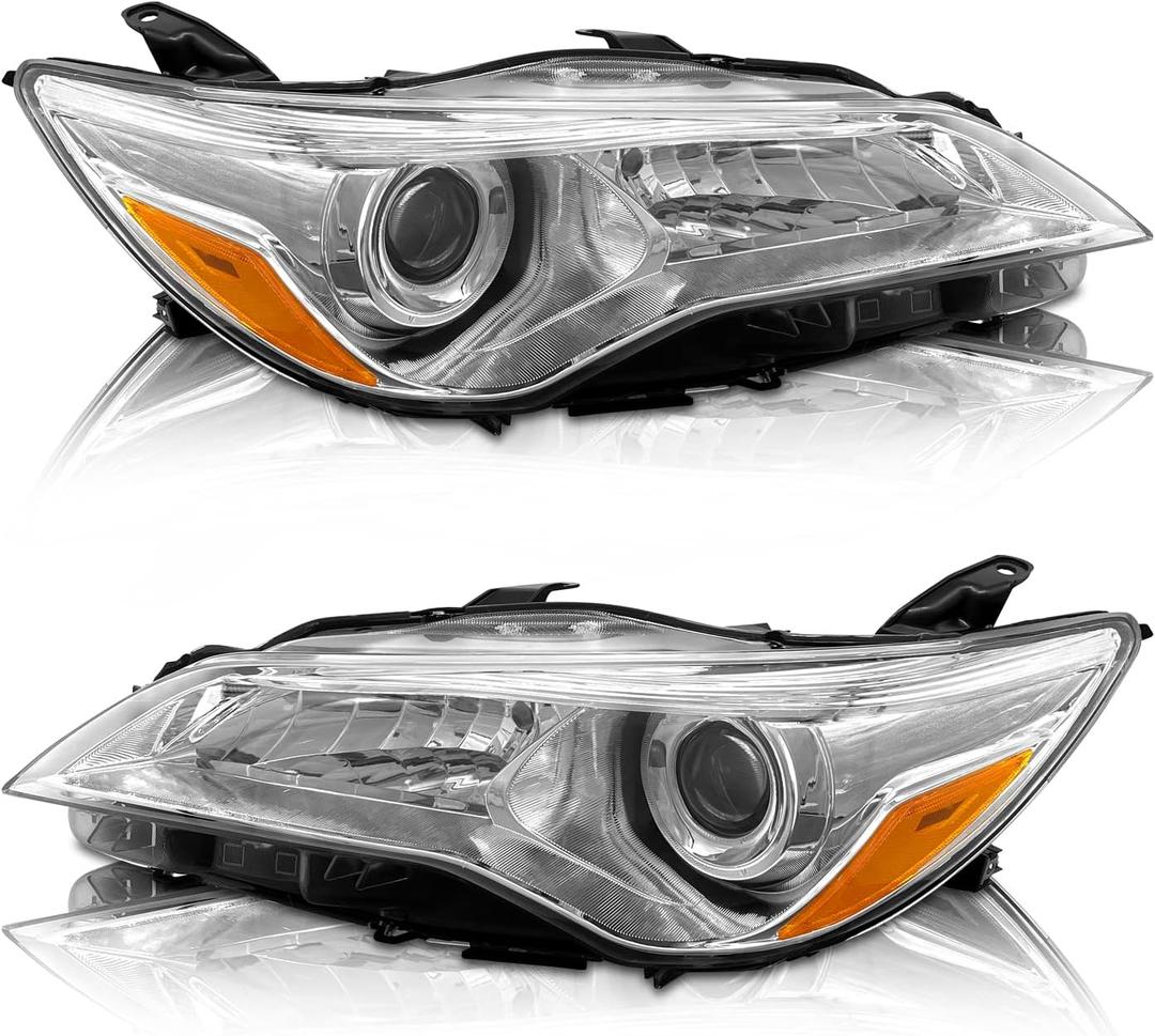 AS AUTOLIGHTS 2015 2016 2017 Camry Headlight Assembly Replacement for 15 16 17 LE/SE/XLE Toyota Camry Headlights Chrome Housing Amber Reflector Clear Lens Driver and Passenger Side