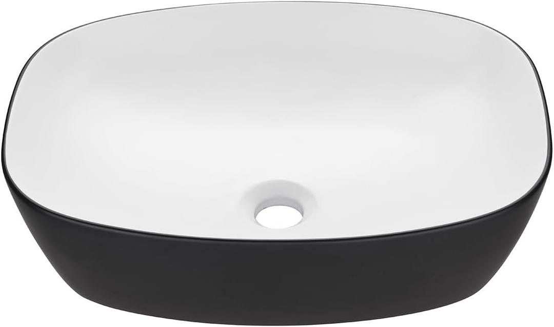 Miyili 20"x15" Black & White Bathroom Vessel Sink Modern Above Counter Bathroom Sink Porcelain Ceramic Vanity Sink Art Basin, VS5039BW
