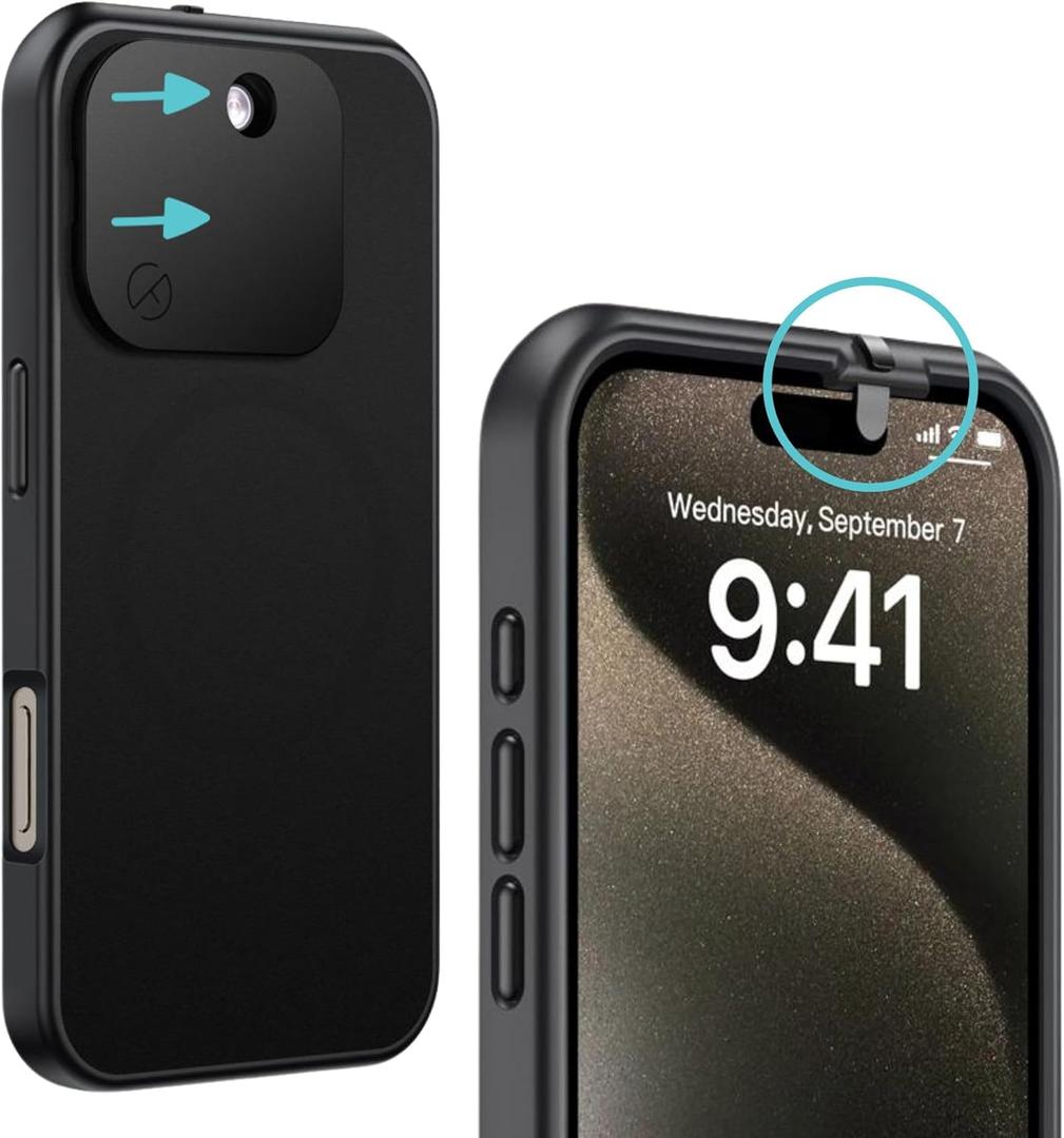 Spy-Fy iPhone 16 Pro Max Privacy Case with Camera Covers Front and Rear | Magsafe Compatible and Kickstand | Protect Your iPhone | 6-Foot Drop Proof | 6,9 Inch | Camera Protection by Valenta Black