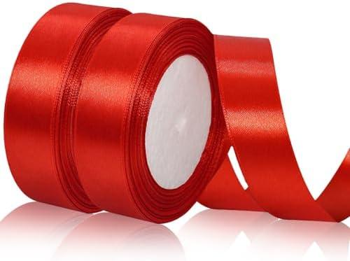 Red Satin Ribbon 1 Inch, Silk Red Valentine Ribbon for Gift Wrapping, Flower Bouquet Accessories, Crafts, Wreaths, Wedding Party Decor (25 Yards/roll x 6 Rolls)
