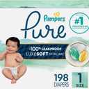Pampers Pure Baby Diapers, Size 1 (8-14 lbs), 198, Up to 100% Leakproof, Premium Hypoallergenic Soft Diapers