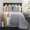 Lush Decor Shelly Stripe Quilt | Modern Geometric Pattern Reversible 3 Piece Bedding Set - King - Orange & Gray