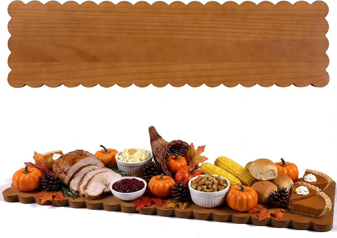 1 Pcs Large Long Charcuterie Board Scalloped 36 x 10 Inch Acacia Extra Large Wood Serving Tray Rectangular Serving Board for Appetizers Cheese Food Kitchen Platter New Home Housewarming Gift