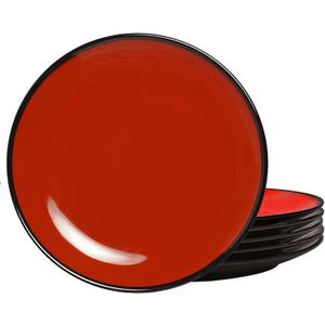 TP 11" Melamine Dinner Plates, 6-piece Plate Set Unbreakable Serving Dishes for Indoor and Outdoor, Service for 6, Black and Red