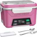 EAST OAK Cordless Electric Lunch Box for Adults, Heated Lunch Box Battery Powered with Automatic Heating, 5.5 Cups Portable Food Warmer with Removable Tray Divider (Pink)
