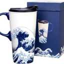 Topadorn 17 Oz Ceramic Coffee Travel Mug with Spill Proof Lid & Handle, Microwave Dishwasher Safe Coffee Cup, Tea Cup with Gift Box for Men and Women