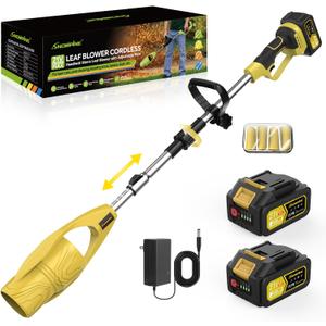Cordless Leaf Blower,400000RPM Handheld Air Duster with Adjustable Pole,21V Max 4.0Ah*2 Batteries and Charger,Lightweight Air Broom for Easy Debris Removal,Lawn Care and Yard Cleaning,etc. (Yellow)