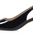 GENSHUO Kitten Heel Slingback Closed Pointed Toe Low Heels Pumps Women 2 Inch Short Strap Dressy Comfortable Wedding Dating Work Shoes Black Patent Size 9