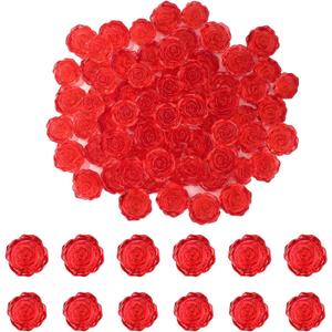 Acrylic Red Rose Valentine Decorations, 75pcs Mini Rose Valentine's Day Vase Filler Ornaments for Table Decor Wedding DIY Craft